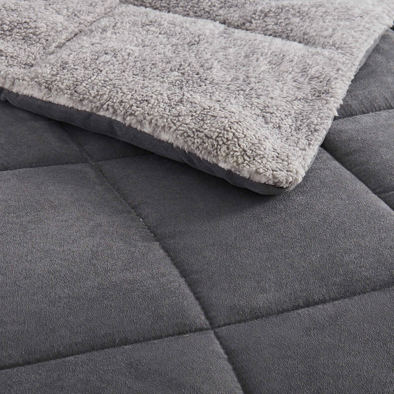 Eddie Bauer Sherwood Reversible Microsuede Comforter Set, Grey, Full/Queen Comforter + 2 Shams