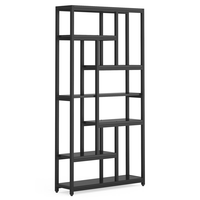 78.7" Extra Tall 7-Tier Industrial Black Etagere Bookcase With 10 Shelves Organizer For Living Room, Bedroom, Black