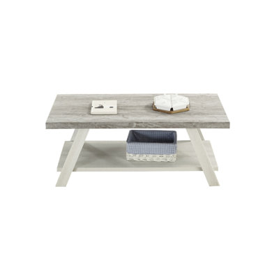 Athens Contemporary Two-Tone Wood Shelf Coffee Table In Weathered
