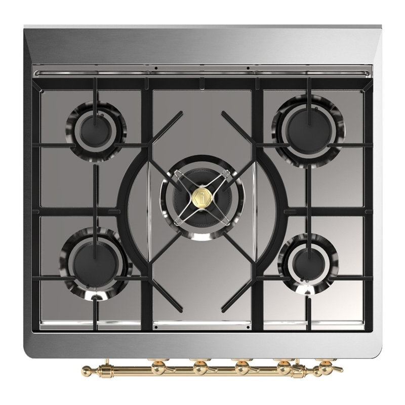 Majestic III Series 30 Inch Dual Fuel Range with 5 Sealed Burners in Emerald Green (Natural Gas, Burnished Trim), Brass
