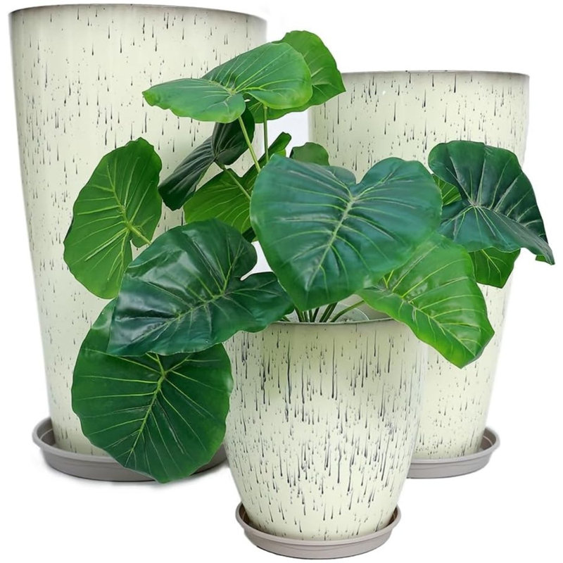 Ensemble de 3 grandes jardinières en plastique 24 21 11 pouces couleur glacis blanc