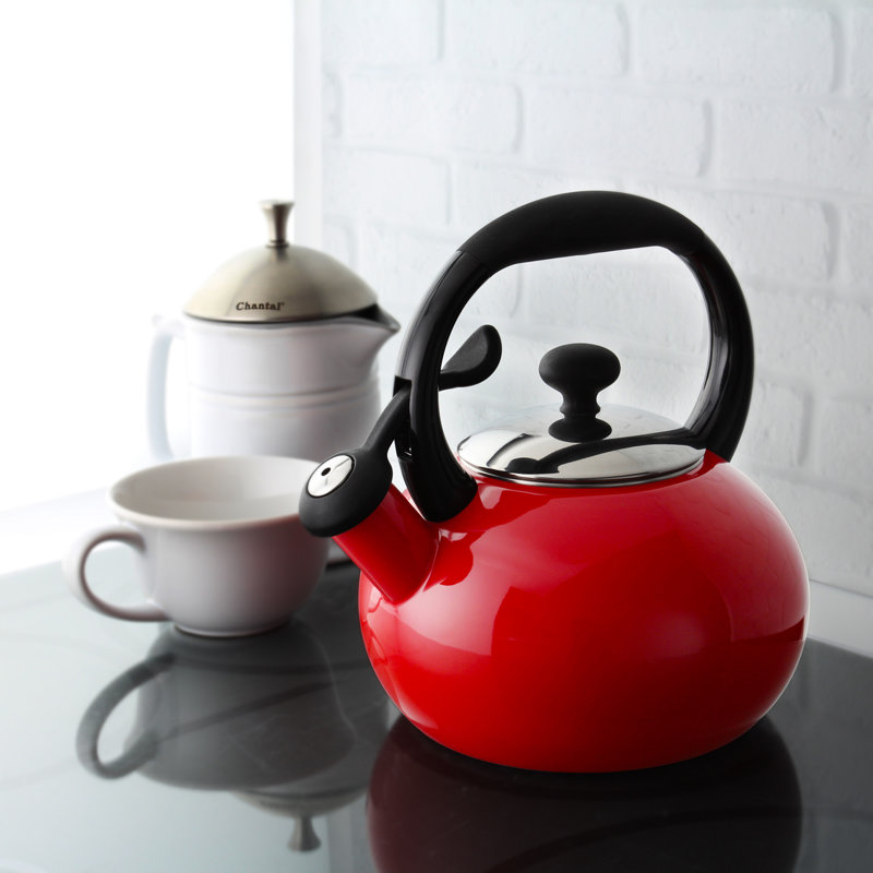 Chantal Button 1.8 Quarts Carbon Steel Whistling Stovetop Teakettle, Red
