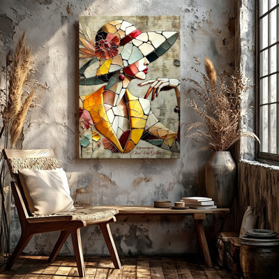 «Mosaic Lady Portrait in Hat Abstract Fashion Woman», reproduction d'art sur toile pour le salon, la chambre à coucher, le bureau, le couloir, l'entrée, le mur de la galerie et la décoration moderne, accent décoratif