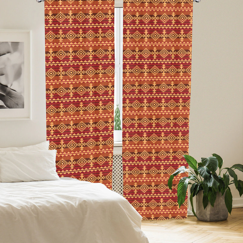 Aztec Patterned Light Filtering Polyester Curtain Panels, 28" x 95", Set of 2