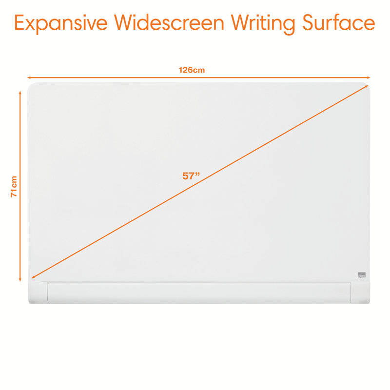 Wall Mounted Magnetic Glass Board, 71.1cm H x 126.4cm L