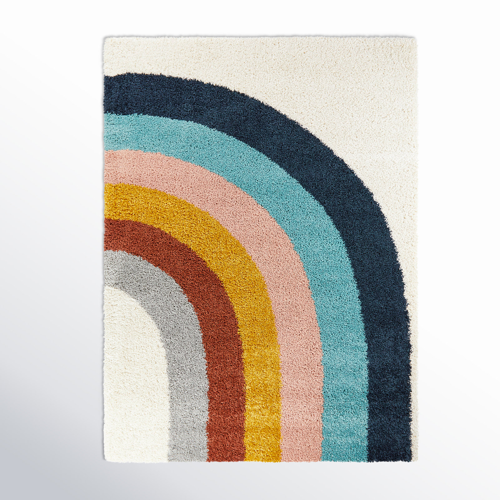 Olanda Rainbow Shag Area Rug, Rectangle 5'3" x 7', Cream Rainbow