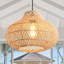 Rattan Pendant Light, Natural Wicker Shade, Iron Frame, Adjustable Height, E27 Socket, 48 Cm Diameter, For Dining Room Living Room (Bulb Not Included)