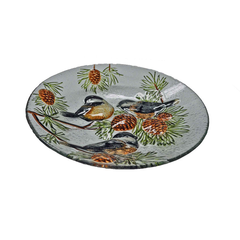 Assiette en verre décorative 18 "avec oiseaux mésanges
