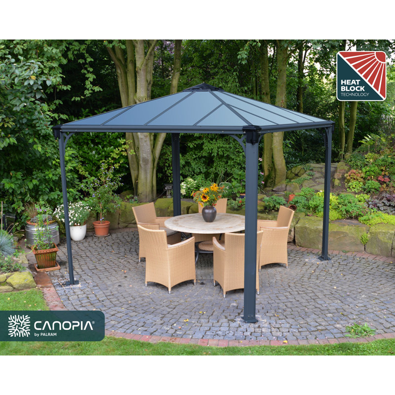 Palram - Canopia Palermo Aluminum Hardtop Gazebo With Polycarbonate Roof Panels Durable Outdoor Patio Shelter Gray