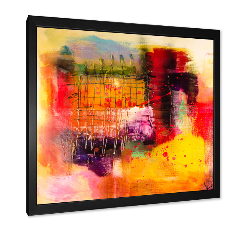 «Modern Energetic Color Dance V», reproduction de cadre photo sur toile, H 16 po x l 16 po x P 1 po, Cadre photo noir