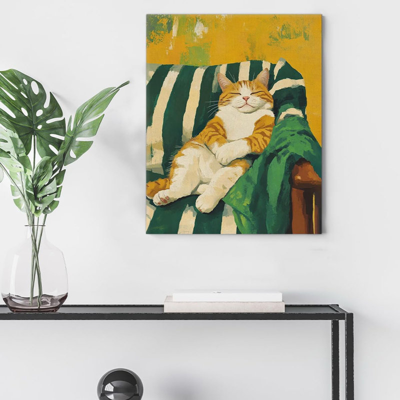 Chat endormi, reproduction d'art sur toile, chat orange, affiche encadrée, œuvre d'art pour la maison, salon, chambre à coucher, décoration murale, 8 po x 10 po