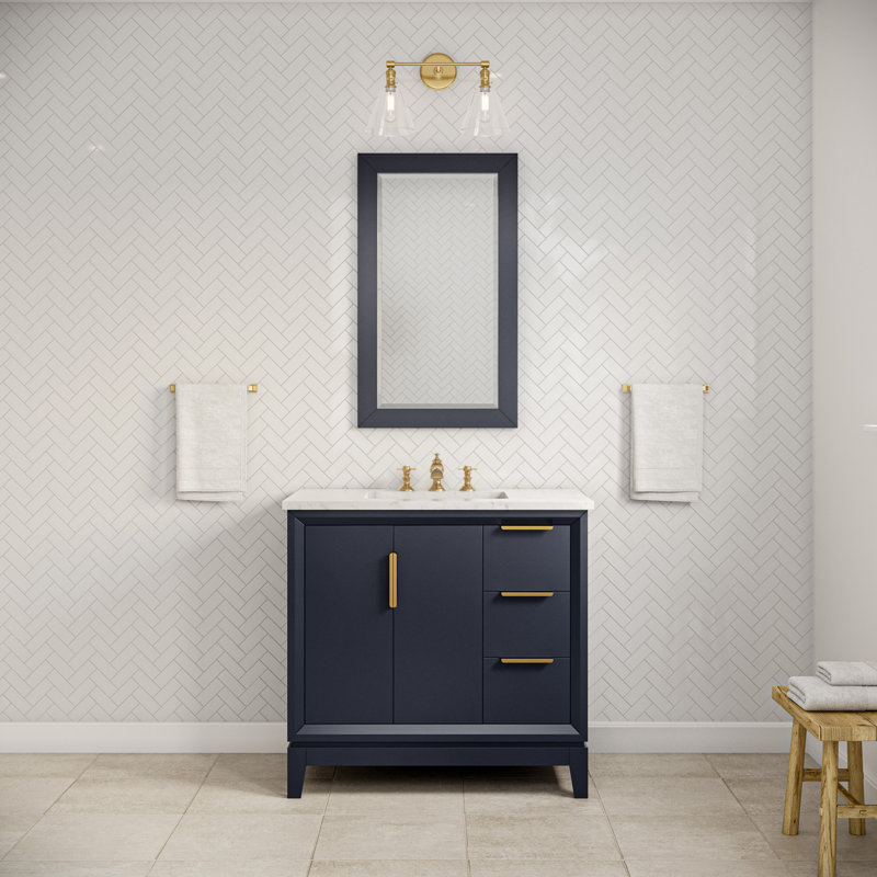 Meuble-lavabo de comptoir en marbre blanc 36 po Elizabeth avec robinet et miroir Elizabeth, Bleu monarque, Cascade