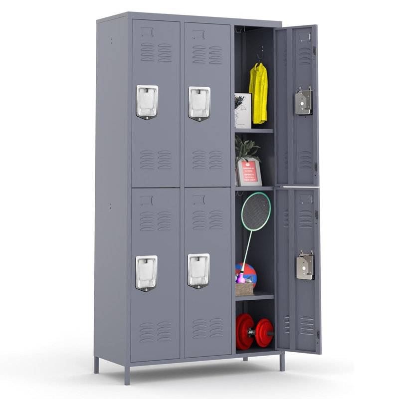 72"H 4-Tier Metal Lockers for Employees – Heavy Duty Steel Storage Cabinet with Ventilated Doors for School Gym Garage Office (6 Door Options)