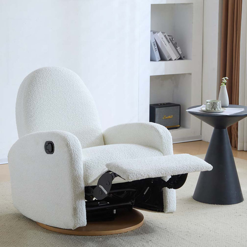 Boucle Fabric 360 Swivel and Glider Recliner Chair, Beige