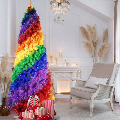 Arbre de Noël 6 pi Rainbow Spiral, 1248 branches, arbre de Noël artificiel coloré en PVC avec une conception en spirale unique, forme pleine et luxuriante, support en métal robuste pour la décoration de Noël intérieure