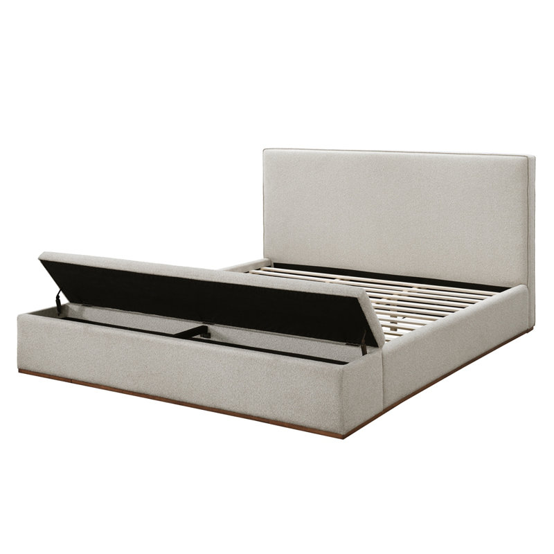 Grand lit en lin beige avec rangement Boxter, Grand lit