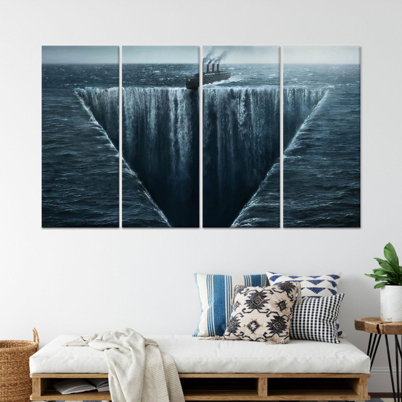 «Bermuda Triangle Wall Art: Modern Sea Decor», reproduction sur toile 4P, H : 43,3 x L : 78,7 pouces