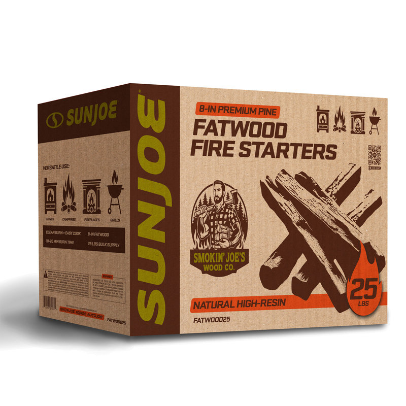 Sun Joe 25 Lb Fatwood Fire Starter Sticks for Fireplace, Wood Stove & Grill Use