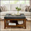 Table basse capitonnée en lin, grand pouf carré avec étagère et cadre en bois de hêtre, repose-pieds surdimensionné pour salon