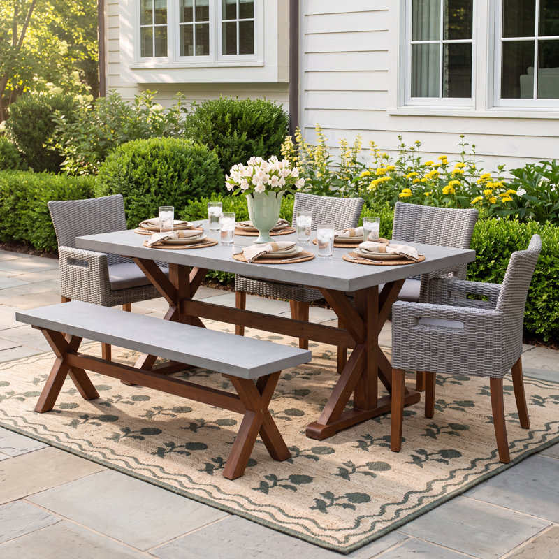 Fleur 7 - Person Premium All-Weather Wicker Patio Dining Set with Rectangular Table