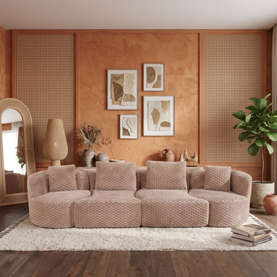 Modular 4-Seat Bubble Velvet Sofa with Deep Seating, Plush Foam, Removable Backrests and Flexible Living Room Configuration