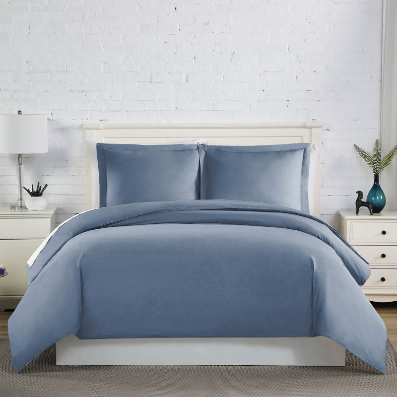 Steel Blue Microfiber Full/Queen Duvet Cover Set with Shams