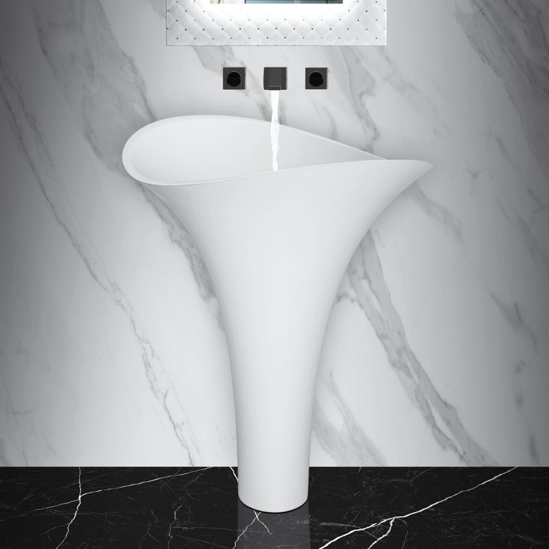 Vivian 35.5" Tall Glass Handmade Oval Pedestal Bathroom Sink, Matte White