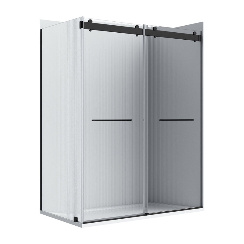 Molly 48" W X 36" D X 76" H Frameless Shower Door Rectangular Shower Kit With Fluted Glass Finish, Right, Black