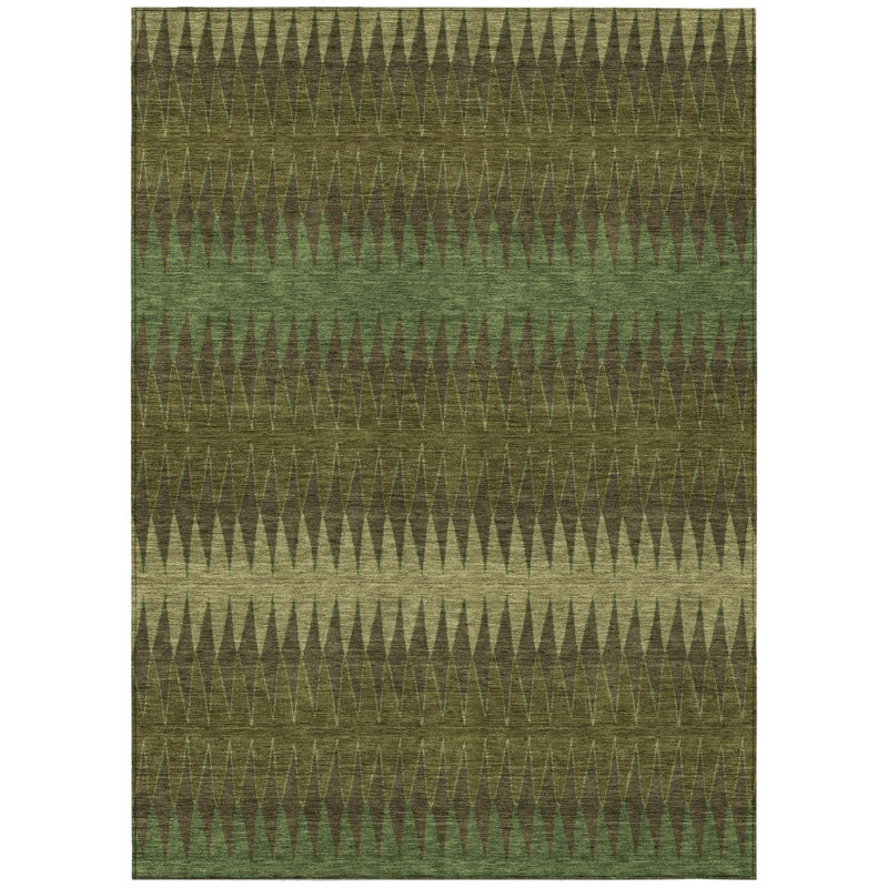 Tapis extérieur lavable rayé vert olive et vert foncé 5 pi x 8 pi
