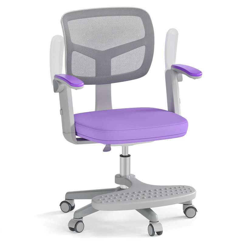 Kids Desk Chair Children Study Chair with Adjustable Height, Armrest & Footrest Purple, Purple