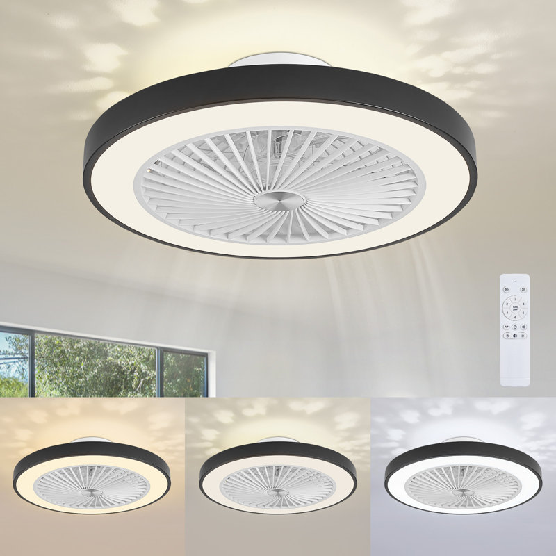 Lamond 19" Flush Mount Ceiling Fan With Led Light And Remote Control Bladeless Ceiling Fan, Black