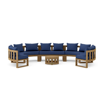 Circular Modular Teak 10 - Person Patio Conversation Sets with Sunbrella® Cushions
