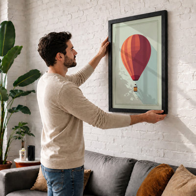 Hot Air Balloon Rising Geometric - Framed Print