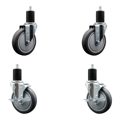 Thermoplastic Rubber Wheel Swivel 1-3/4 Inch Expanding Stem Caster Set 2 Brakes SCC