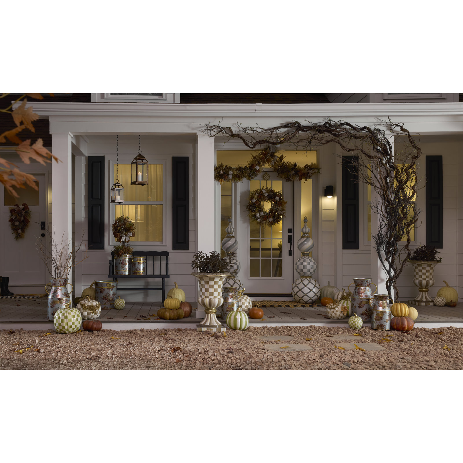 Violet Check Cascade Floral Pumpkin, 8" H x 7" W x 7" D, Light Green