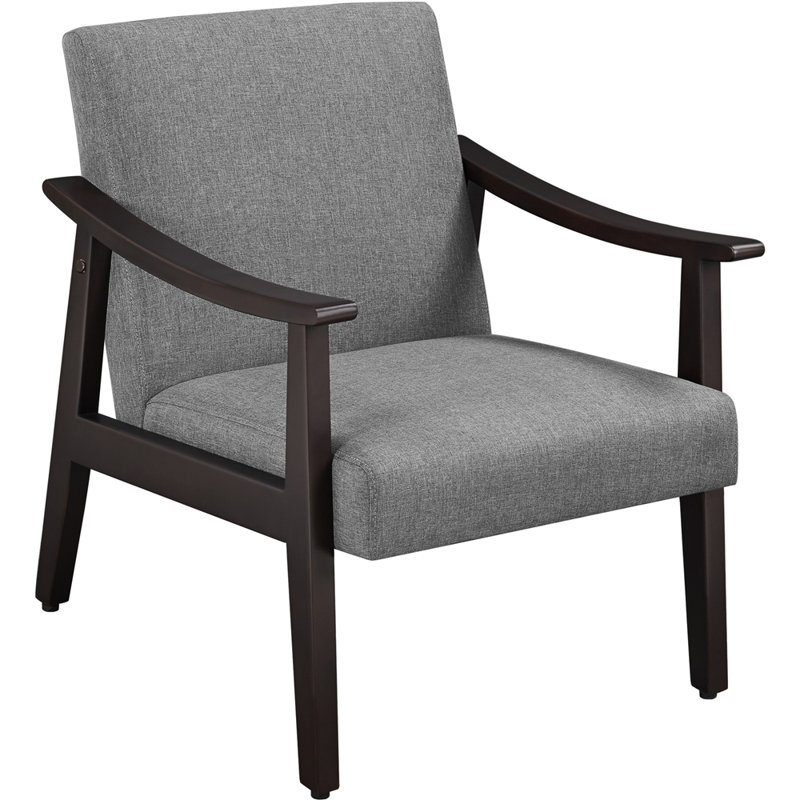 Fabric Mid-Century Modern Armchair, Dark Grey Linen/Black