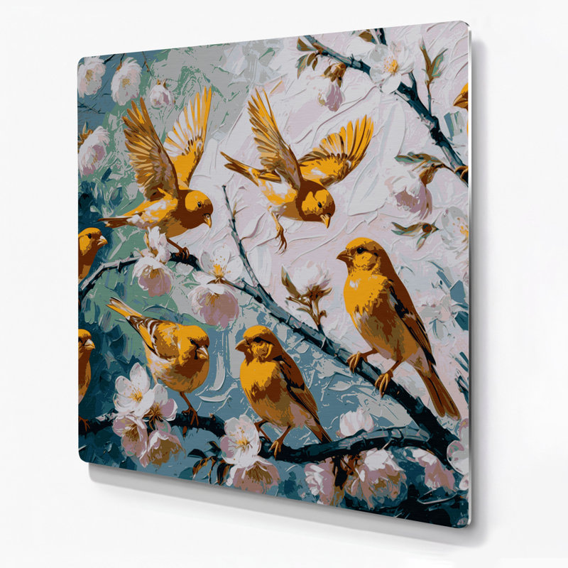 Art mural oiseaux en métal safran gris pinson, H 12 po x l 12 po