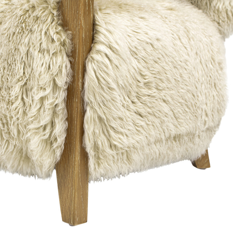 Enchante 52.5" Sheepskin Accent Loveseat, Taupe Beige Genuine Fur