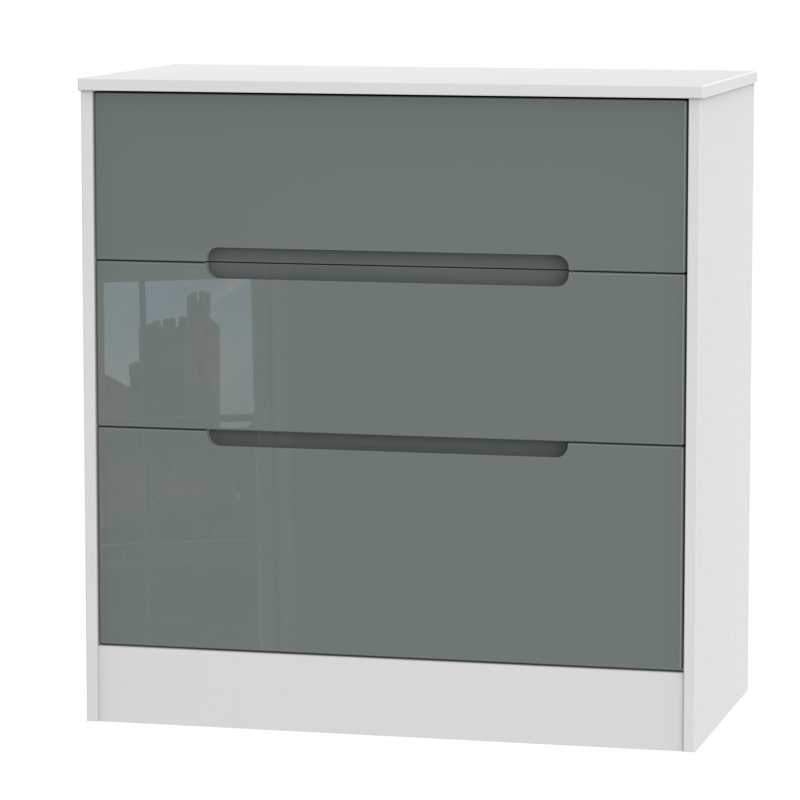 Fully Assembled Vernon 3 Drawer Chest, Grey Gloss/White
