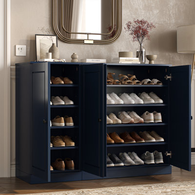 100% Solid Wood Shoe Storage Cabinet with Raised Panel Doors, Adjustable Shelves, Space Saving Modular Entryway Organizer, 48.5" W x 35.75" H