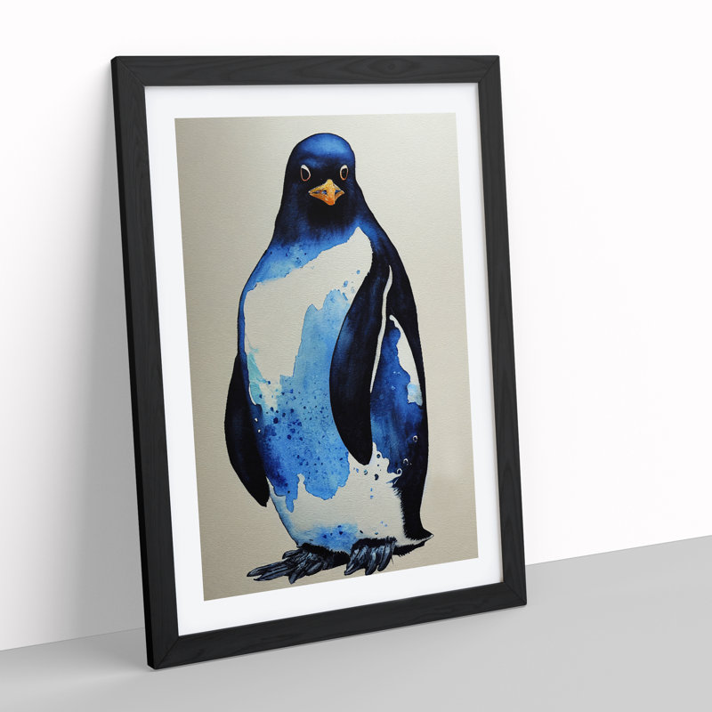 Watercolour Penguin No.1 - Single Picture Frame Painting, 64cm H x 46cm W x 2cm D, Black