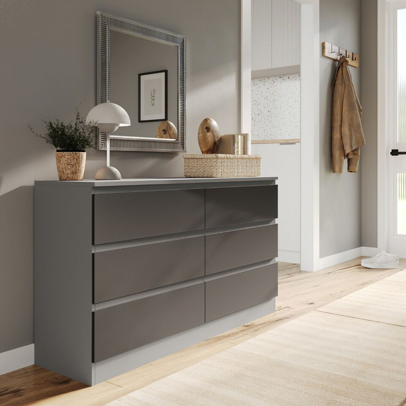 Sreyan Solid Wood 6 - Drawer Rectangle Accent Chest, Grey/Black