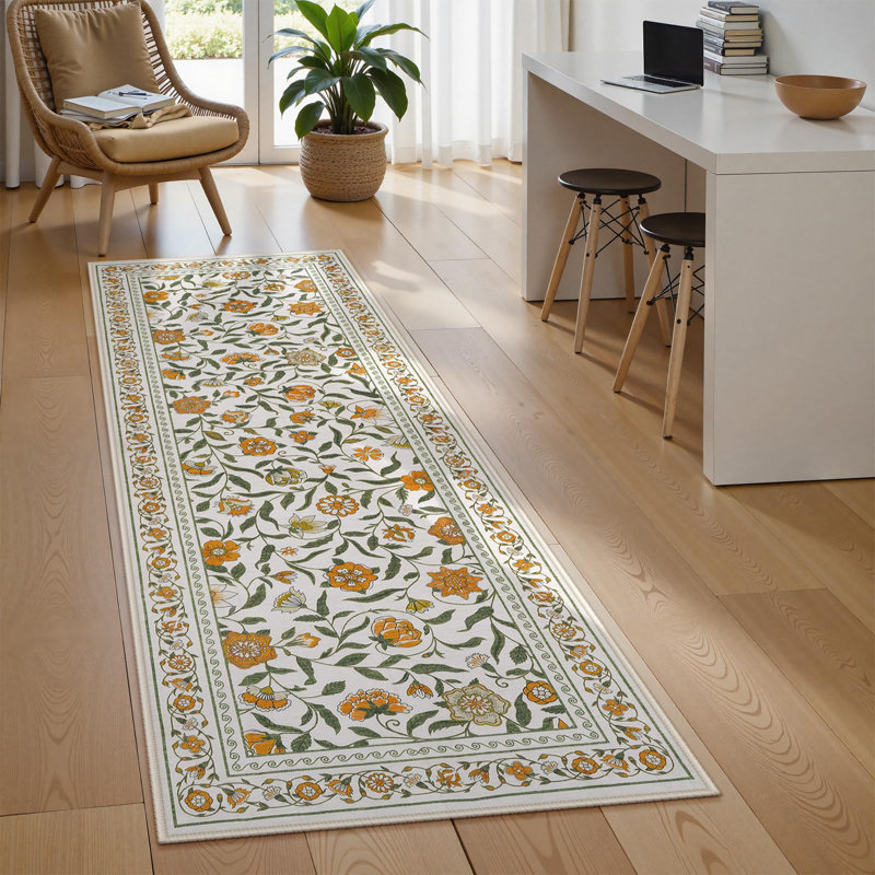 Tapis floral lavable pour salon, tapis Boho, Tapis de couloir 2 pi x 6 pi