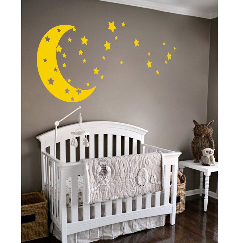 Adhésif décoratif lune et étoiles, Jaune clair, H 30 po x l 65 po x P 0,01 po