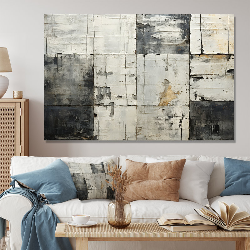 Carreau abstrait gris et gris II, Toile tendue, H 40 po x l 60 po x P 1,5 po