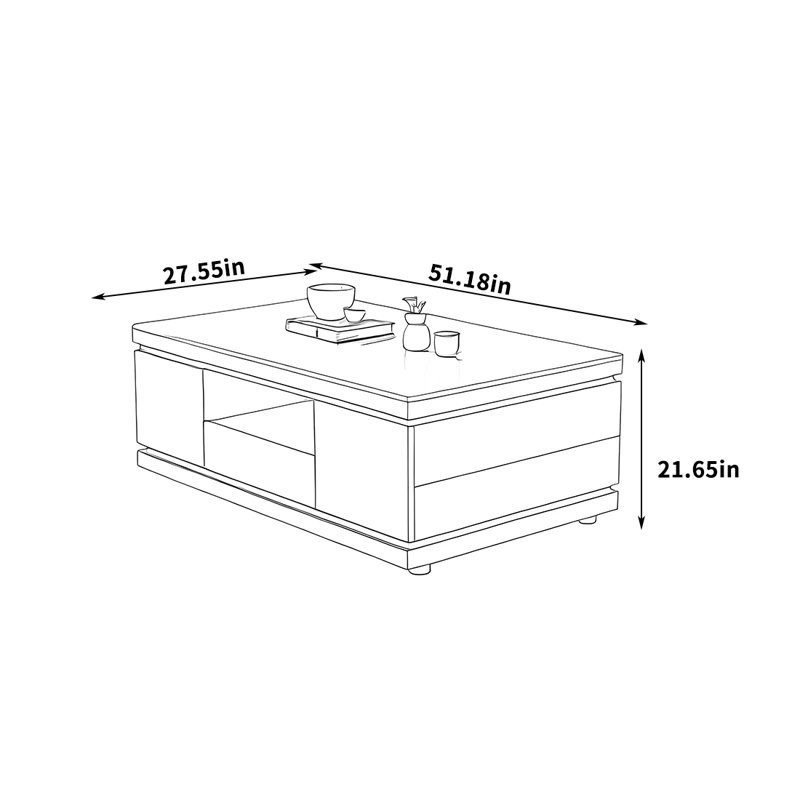 Table basse en bois avec tiroirs de rangement cachés, H 21,65 po x L 51,18 po x l 27,55 po, Brun / Blanc, Blanc / Blanc