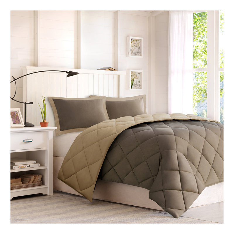 Ensemble d'édredon réversible en duvet synthétique brun / sable Full / Queen 3M Scotchgard Diamond, Brun / Beige