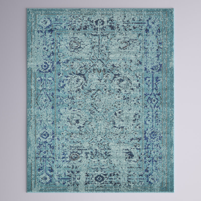Tapis oriental bleu clair / bleu marine / bleu / ivoire Colfin, Rectangle 2 pi 2 po x 3 pi 1 po