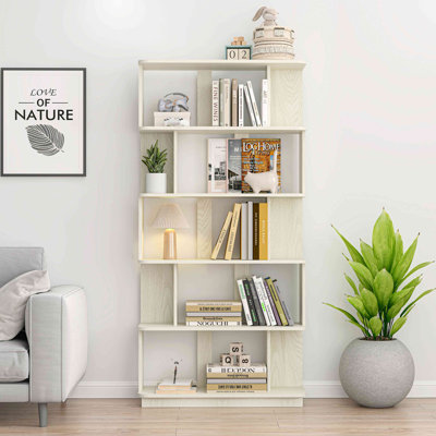 Bibliothèque gratuite à 5 niveaux avec étagère de rangement en bois aggloméré moderne pour le salon, le bureau à domicile et la bibliothèque