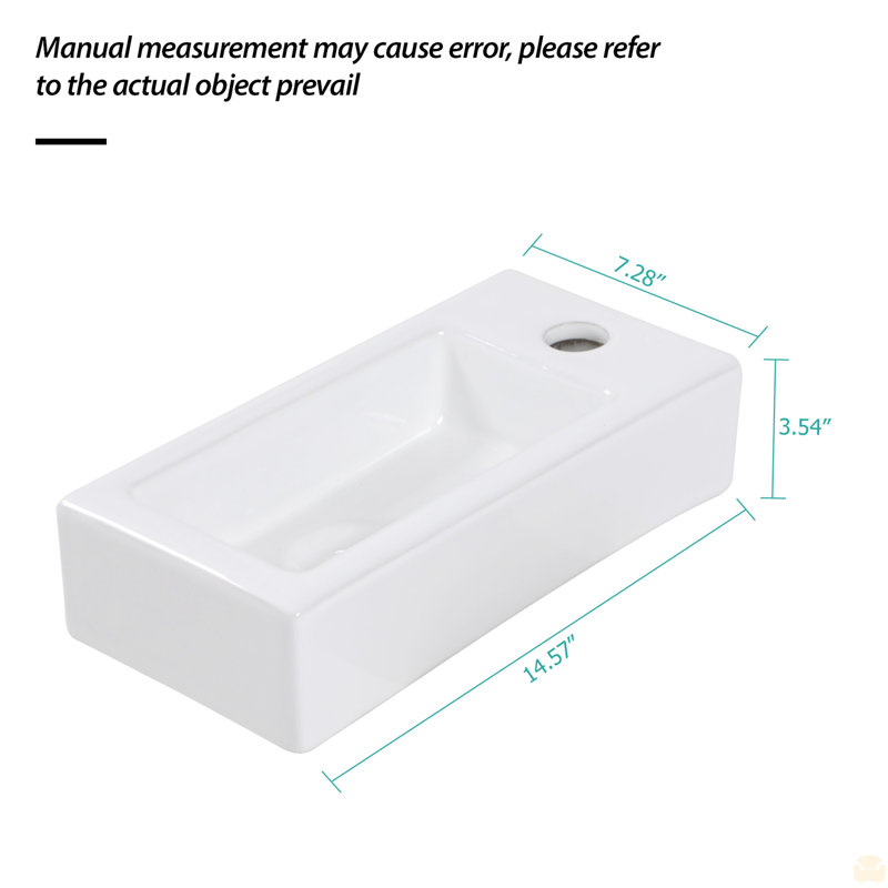 Lavabo de salle de bain mural rectangulaire en céramique 14,57X7,28 pouces avec trou de robinet simple